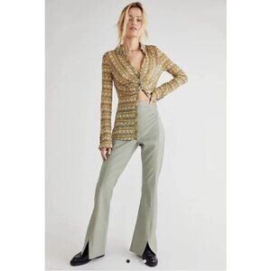 Free People NEW Real Deal Slit Vegan Sage Leather Pants High Waist 27 Bodycon
